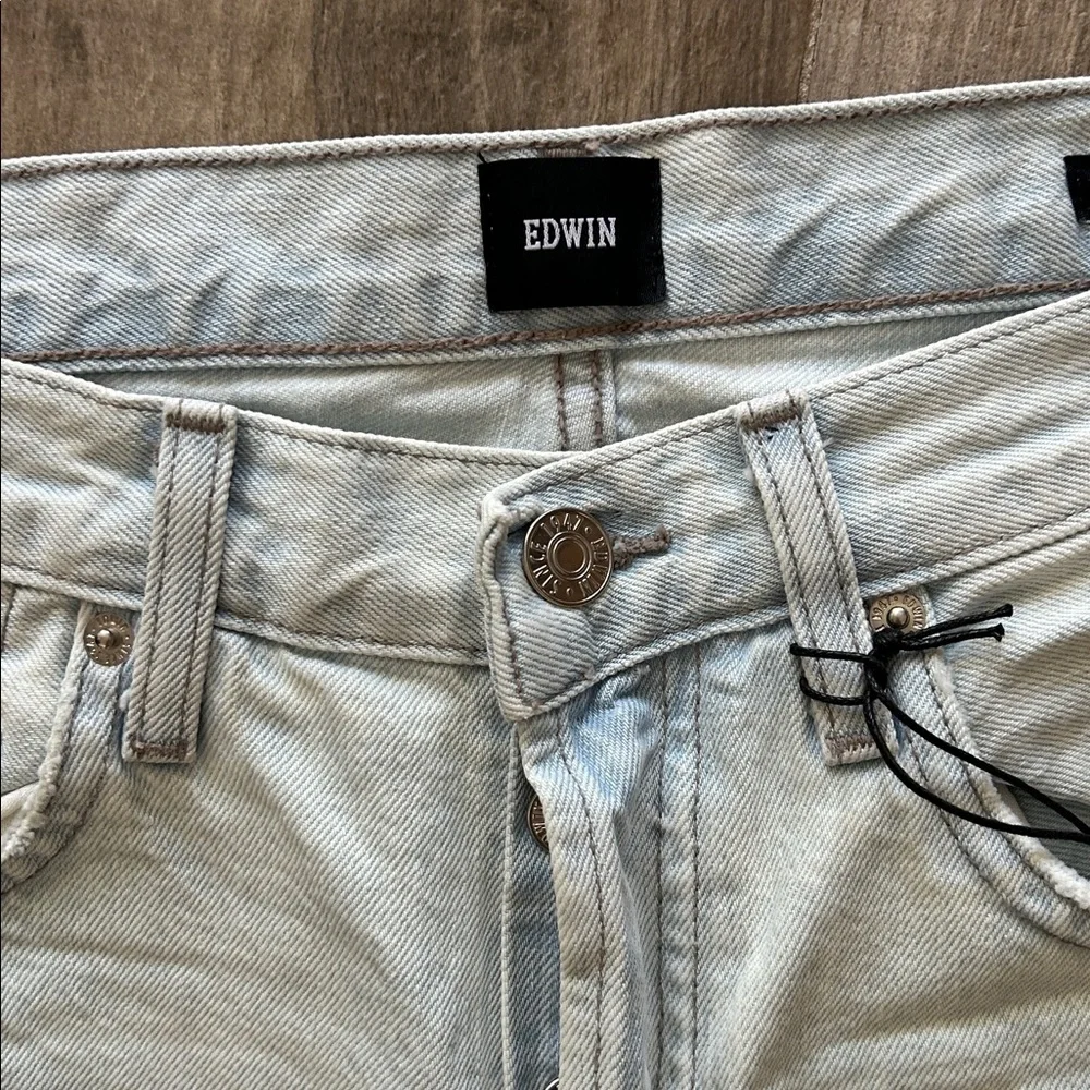 Edwin button up shorts Light Blue Jean Shorts NWT - Picture 2 of 8